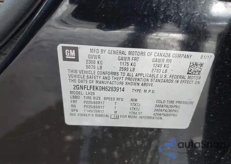 2017 Chevrolet Equinox Lt from USA, damaged, VIN 2GNFLFEK0H6283914